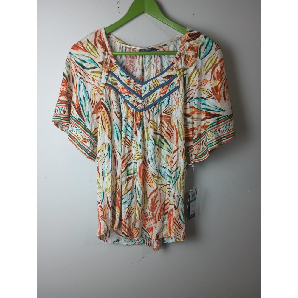Democracy Womens Tropical Leaf Print Flutter Sleeve V-Neck Blouse BP7266US3E PL